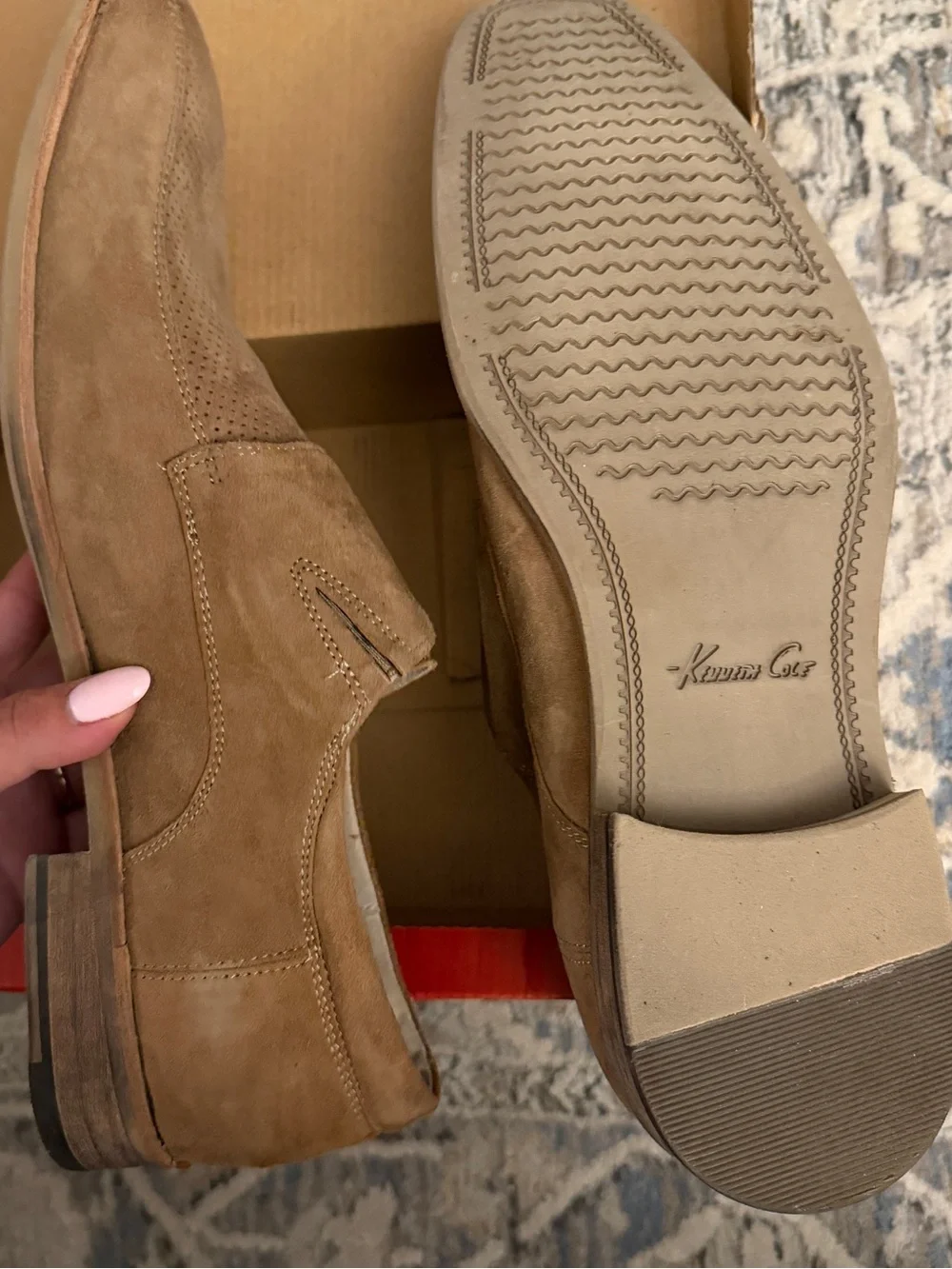 Kenneth Cole New York Tan Suede Perforated Monk Strap Shoes- Brand new